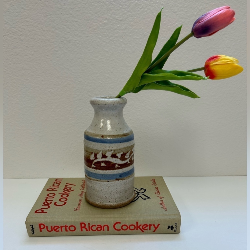 MCM/ Studio Pottery Vase Hand Made / Hobbyist Piece Striped Mini Ceramic Vase